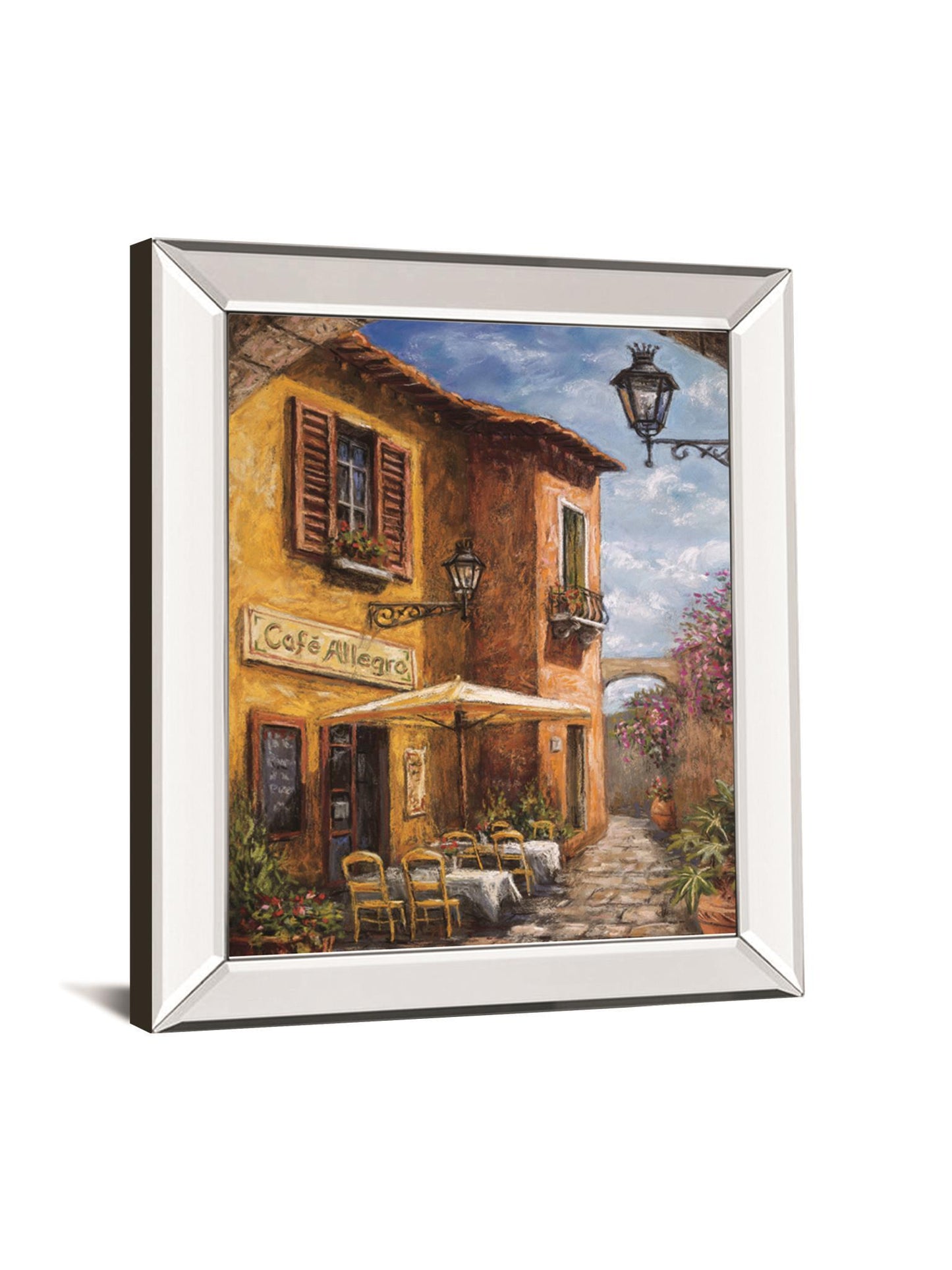 Courtyard Cafe By Surridge, M - Mirror Framed Print Wall Art - Light Brown Classy Art