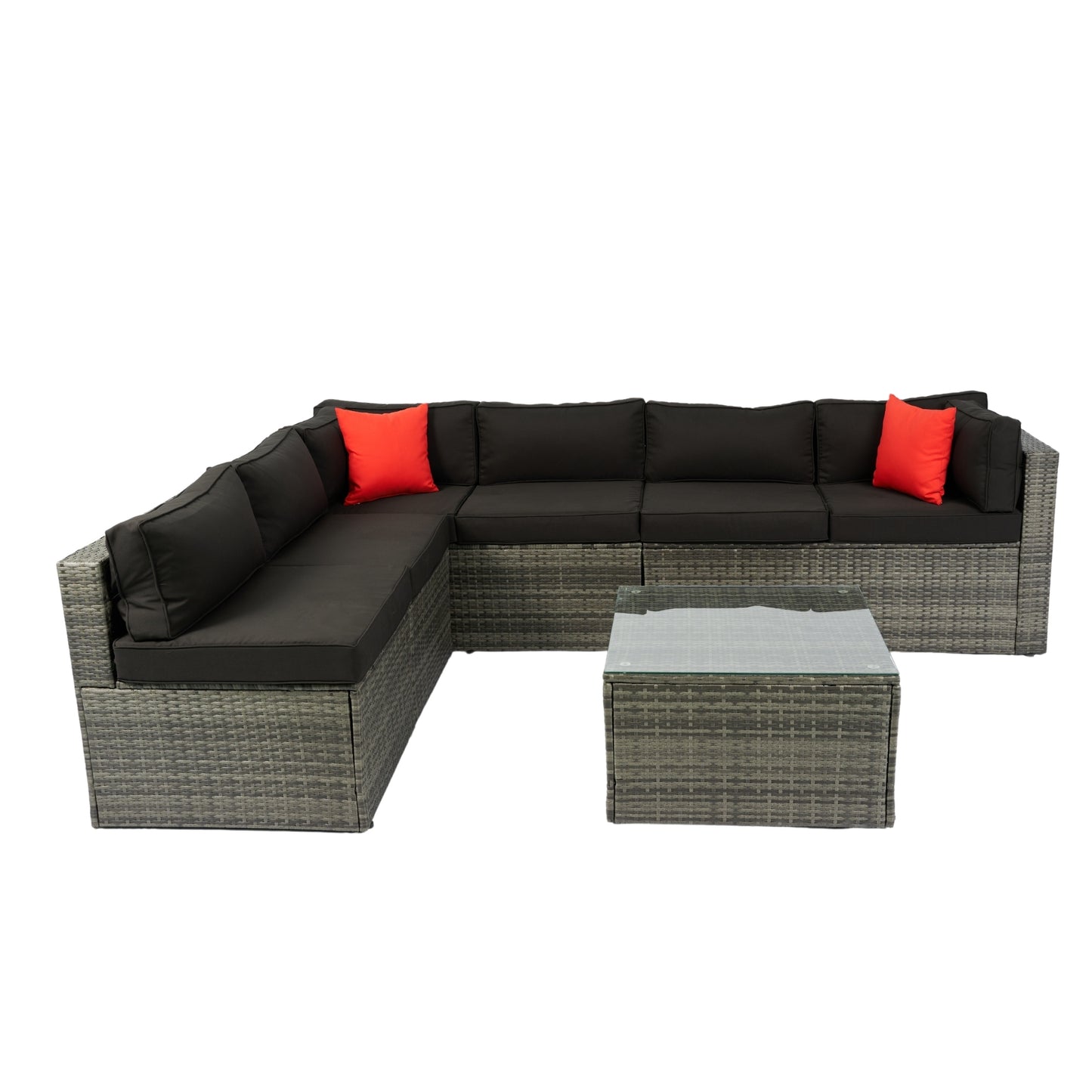 5 Pieces PE Rattan sectional Outdoor Furniture Cushioned U Sofa set with 2 Pillow Grey wicker + Black Cushion House to Home Furnishings LLC