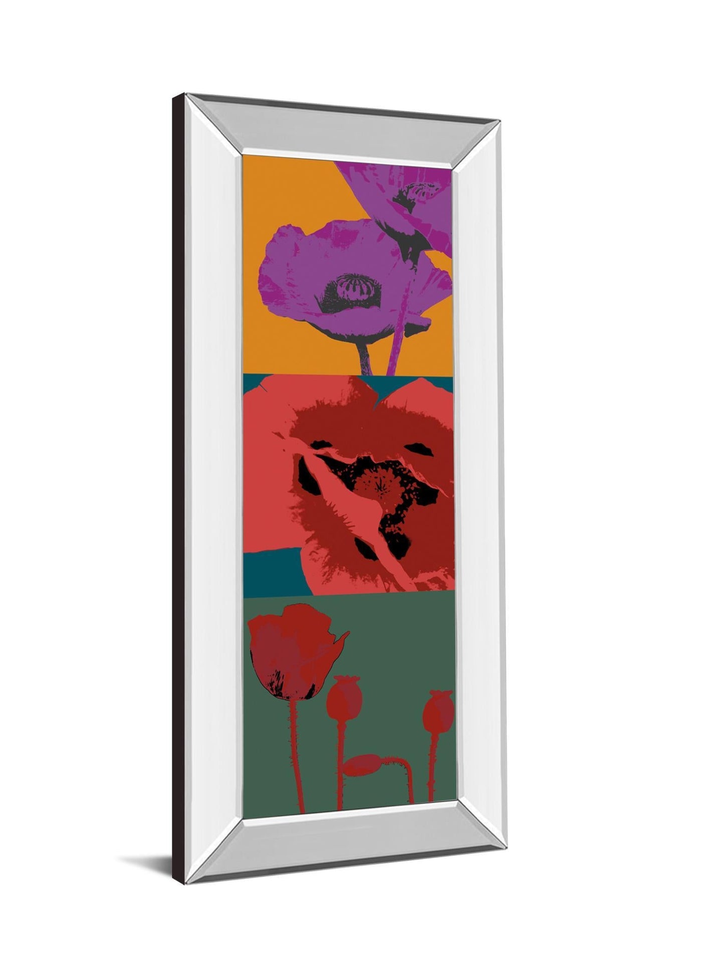 Pop Poppies By Li-legger - Mirrored Frame Real Glass - Blue Classy Art