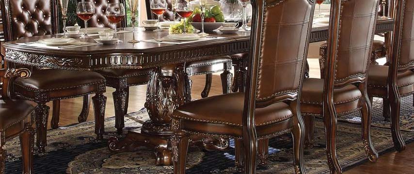 Acme Vendome Double Pedestal Dining Table with Two Leaves in Cherry 62000 ACME East