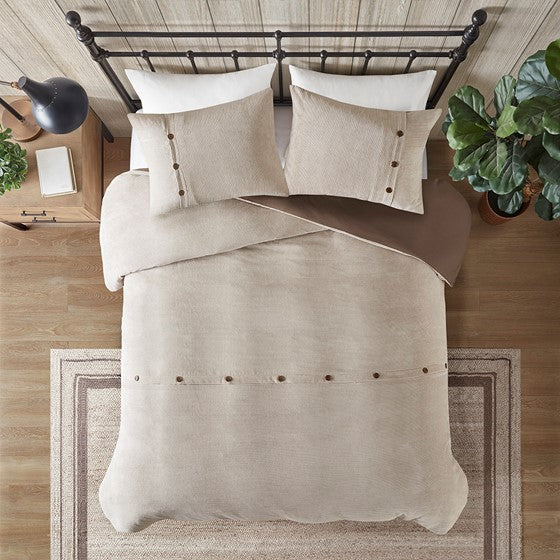 3 Piece Corduroy Duvet Cover Set Tan Full/Queen Olliix.com