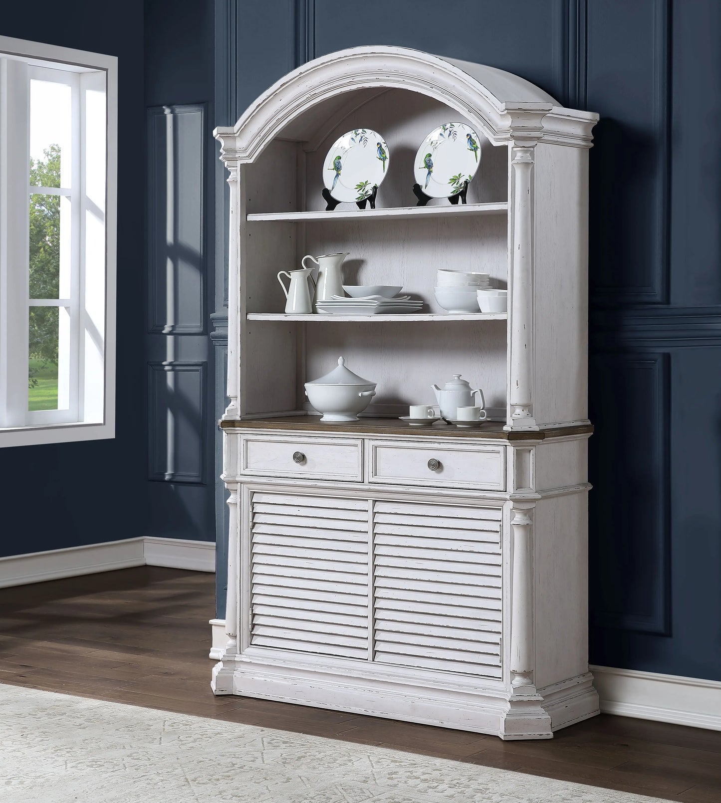 York Shire Dark Charcoal & Antique White Hutch & Buffet ACME East