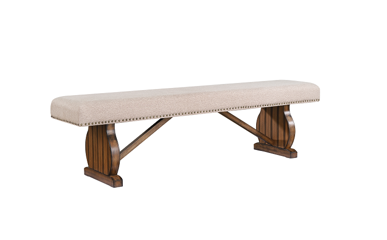 Maurice Khaki Linen & Antique Oak Bench ACME East