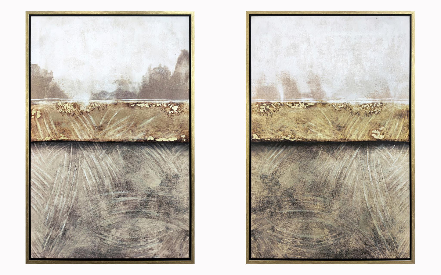 Hand Painted Textured Canvas in Frame 64x47 (Set of 2) - Dark Gray Classy Art