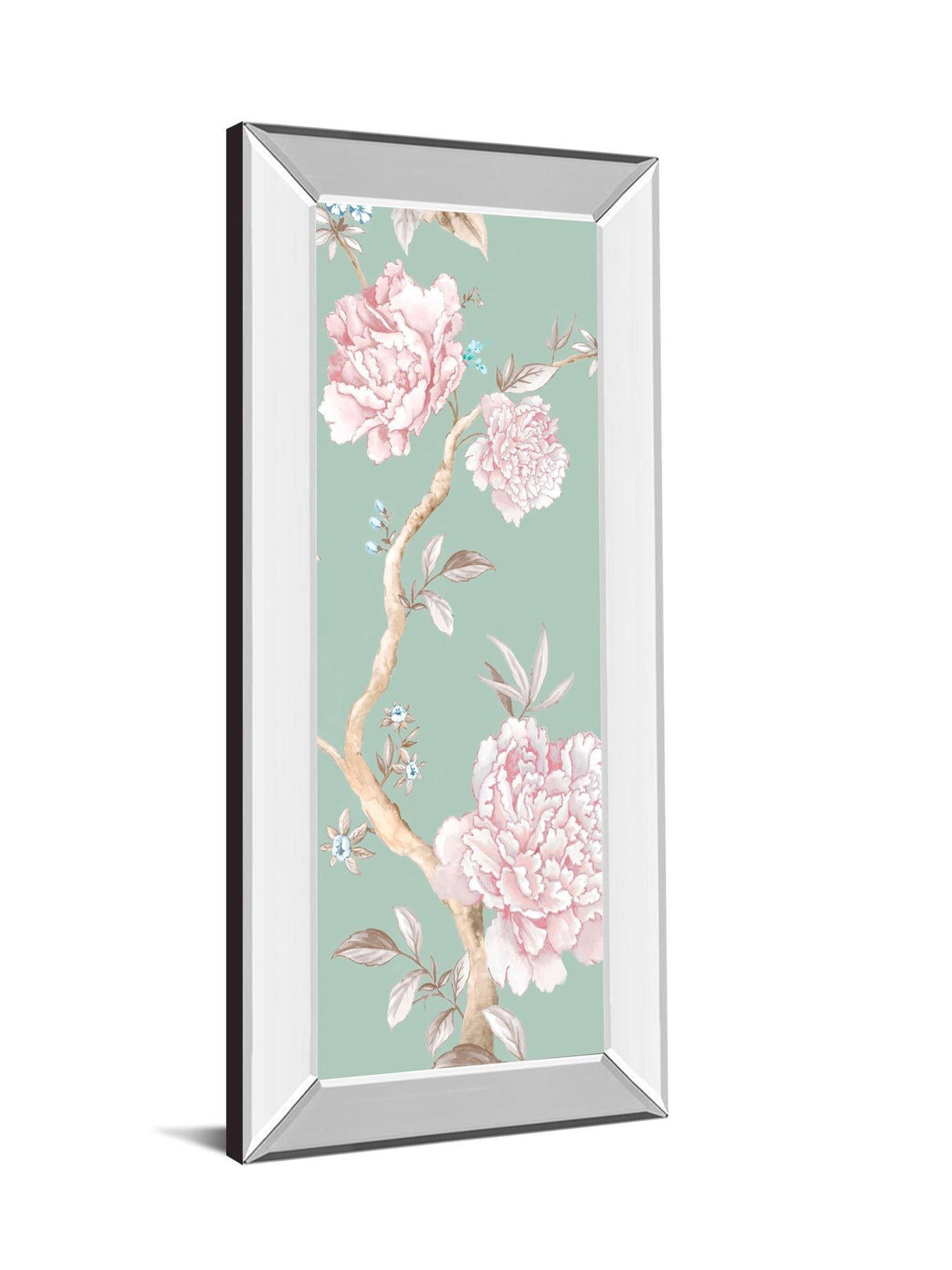 18x42 Oriental Garden I By Eva Watts - Mirrored Frame Wall Art - Green Classy Art