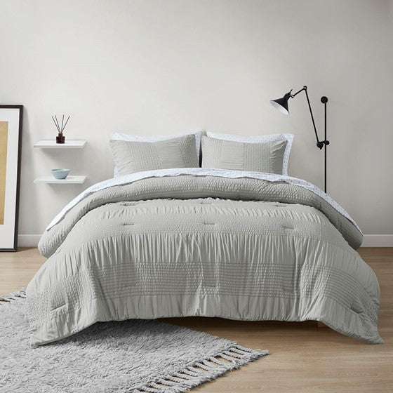 5 Piece Comforter Set with Bed Sheets Grey Twin Olliix.com