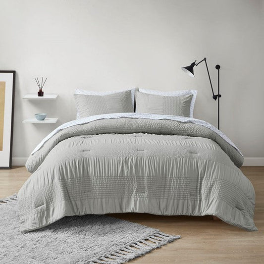 7 Piece Comforter Set with Bed Sheets Grey Olliix.com