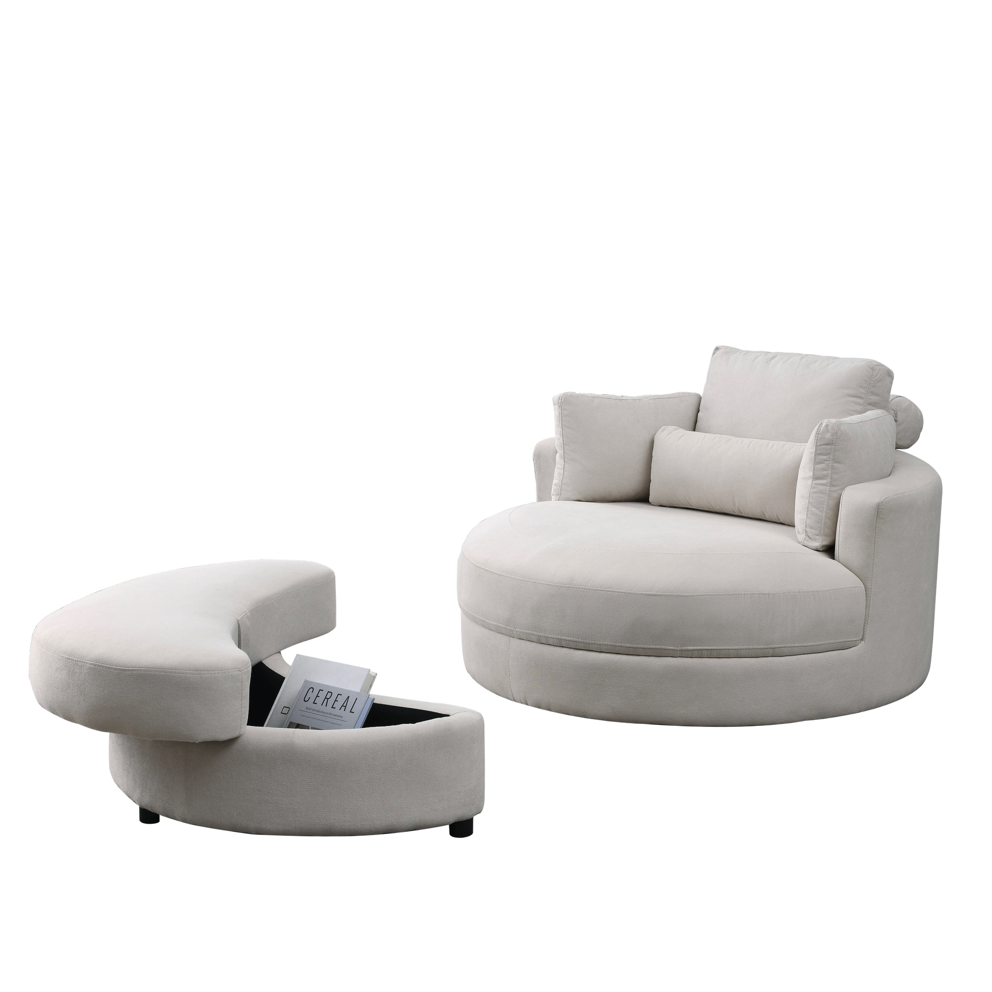 [Video] Welike Swivel Accent Barrel Modern Sofa Lounge Club Big Round Chair with Storage Ottoman Linen Fabric for Living Room Hotel with Pillows House to Home Furnishings LLC