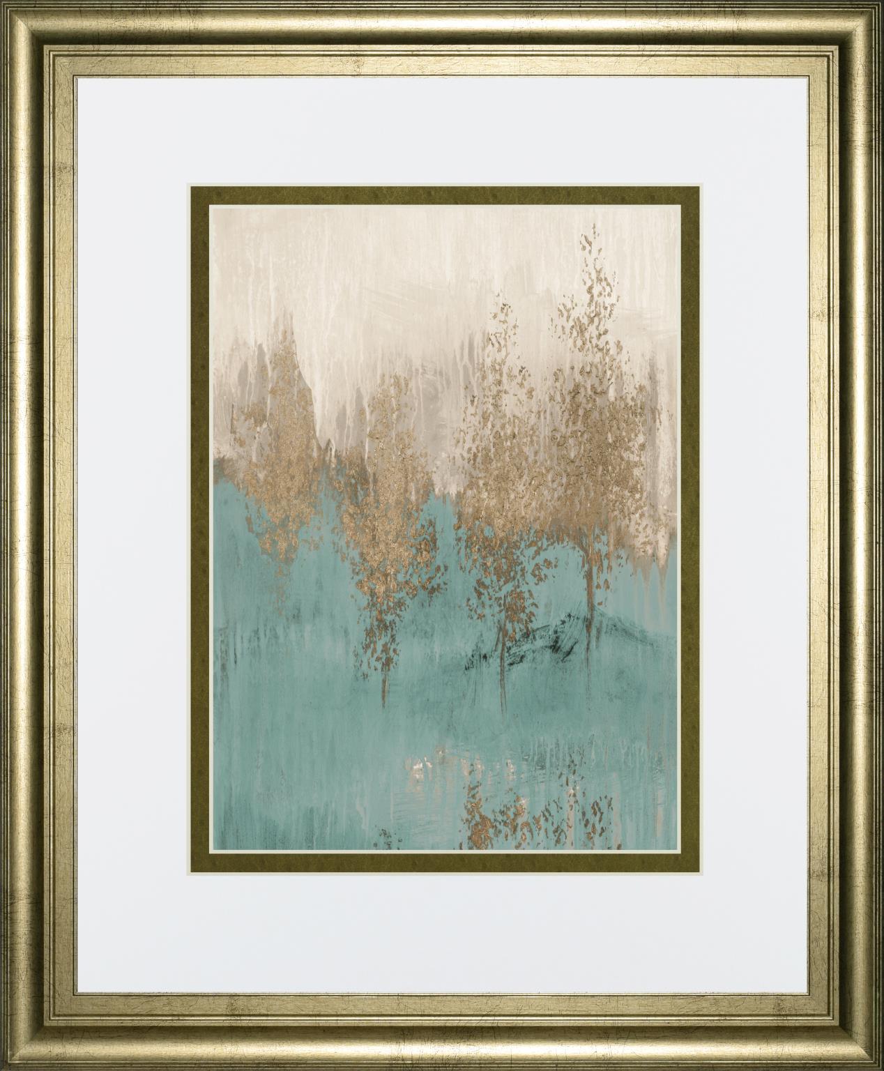 34x40 Through the Gold Trees Abstract II By LanieLoreth - Light Blue Classy Art