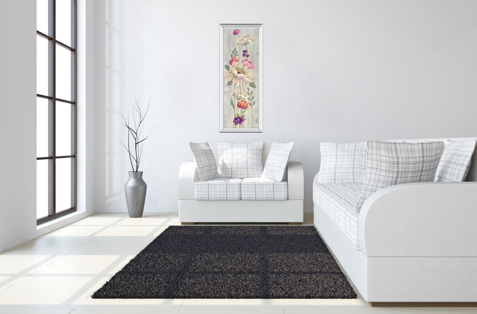 Retro Floral I By Silvia Vassileva - Mirrored Frame Wall Art - Light Gray Classy Art