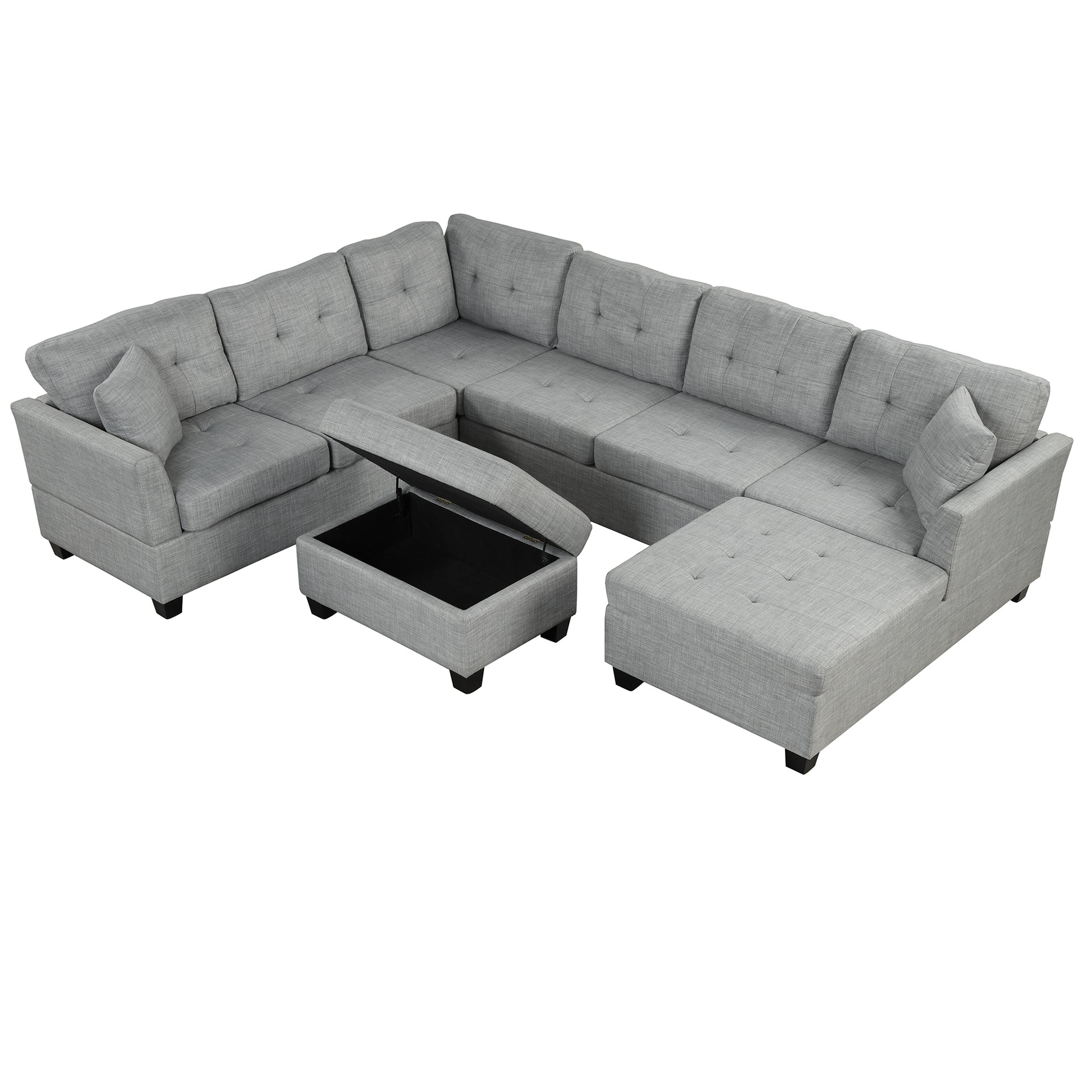 121.3" Oversized Sectional Sofa with Storage Ottoman, U Shaped Sectional Couch with 2 Throw Pillows for Large Space Dorm Apartment House to Home Furnishings LLC