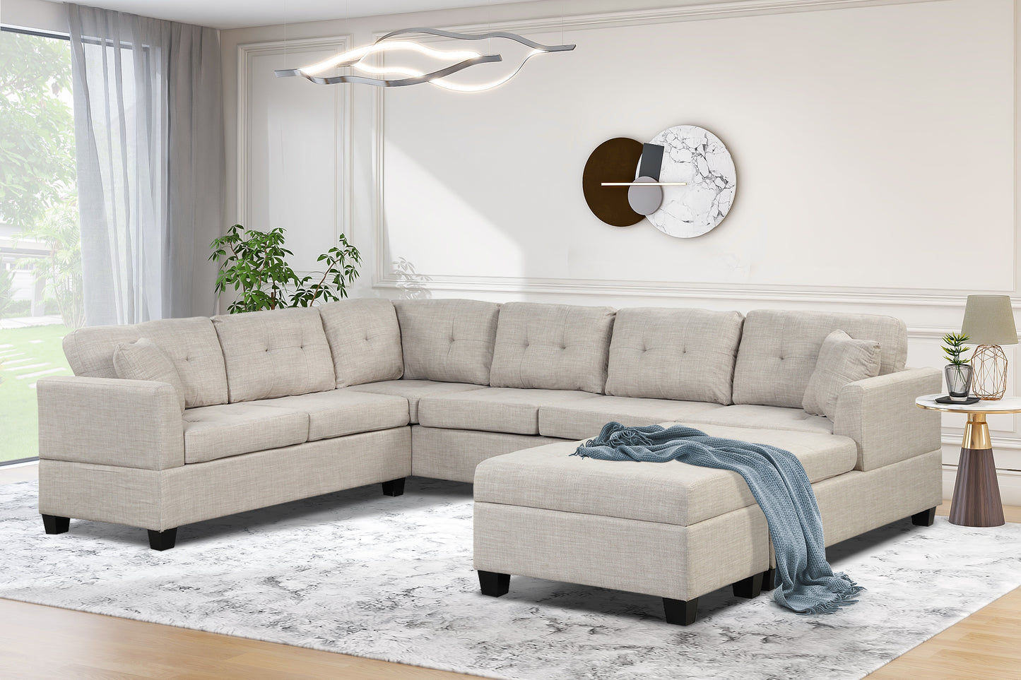 121.3" Oversized Sectional Sofa with Storage Ottoman, U Shaped Sectional Couch with 2 Throw Pillows for Large Space Dorm Apartment House to Home Furnishings LLC