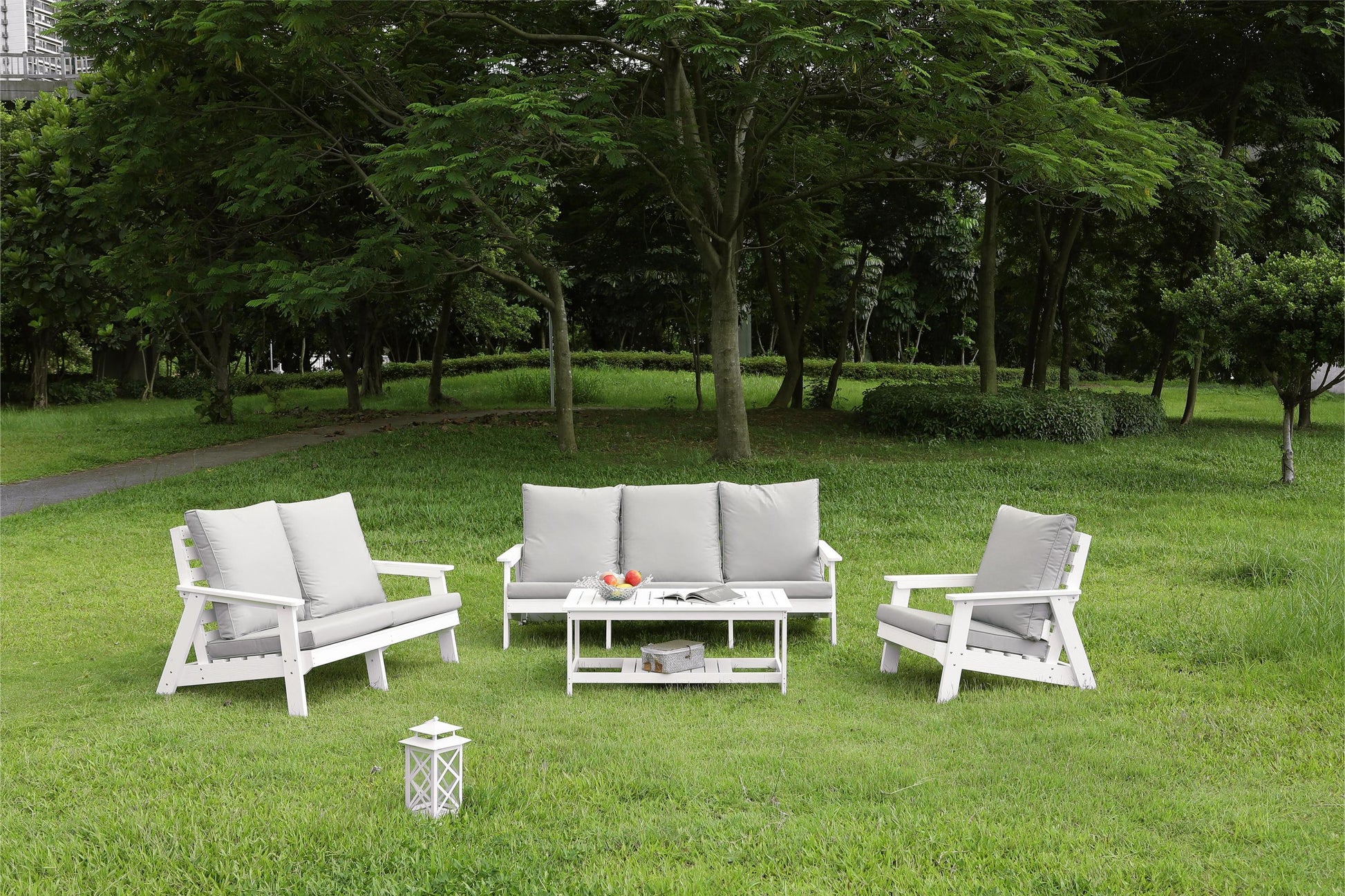 4-Piece Conversation Patio Set, HIPS Weather Resistance Outdoor Sofa and Coffee Table, White/Grey ***(FREE SHIPPING)*** House to Home Furnishings LLC