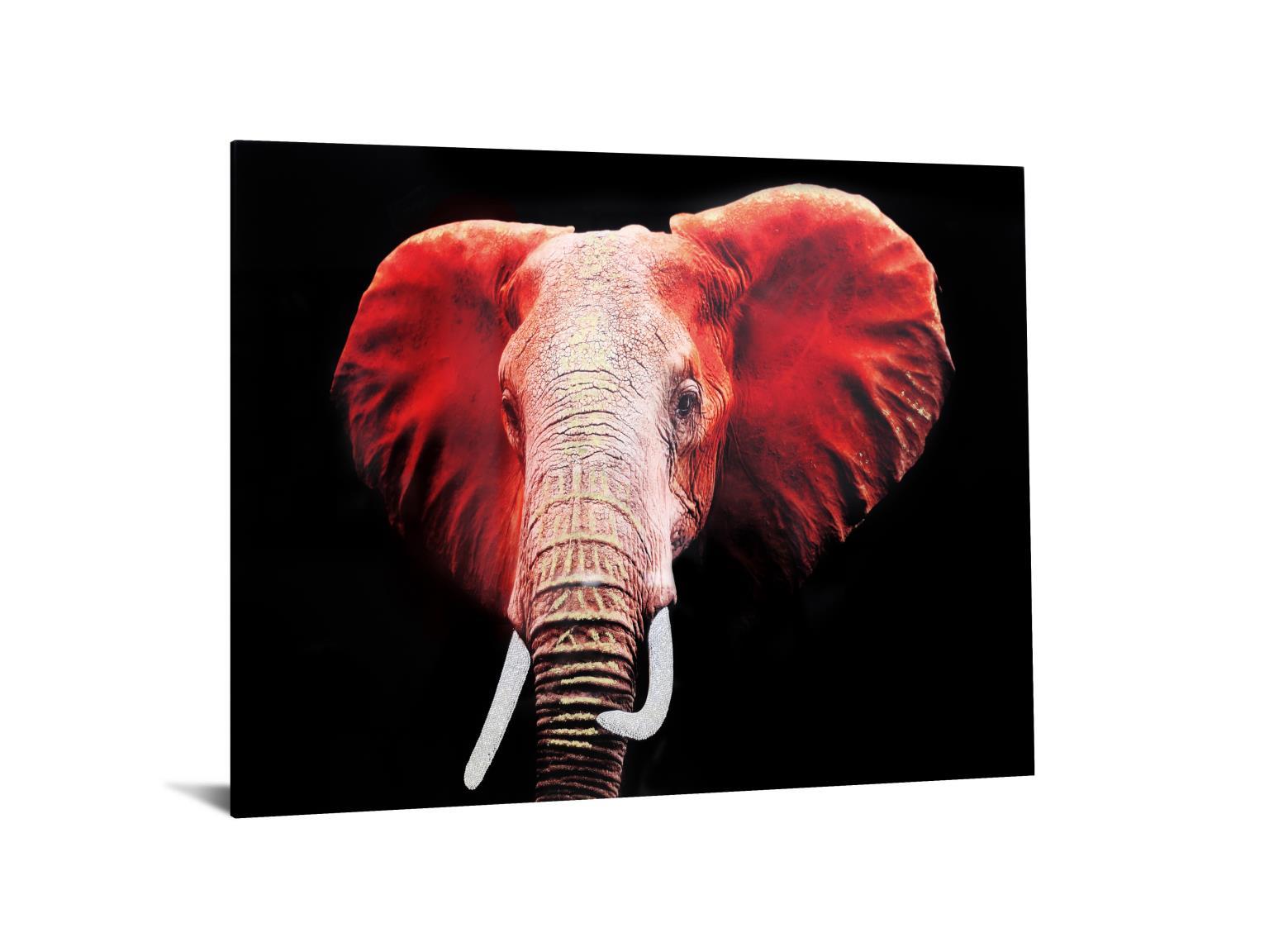 Temp Glass With Foil & Rhinestones - Elephant Red - Red Classy Art