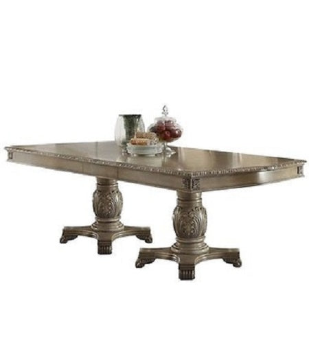 Acme Chateau de Ville Double Pedestal Dining Table in Antique White 64065 ACME East