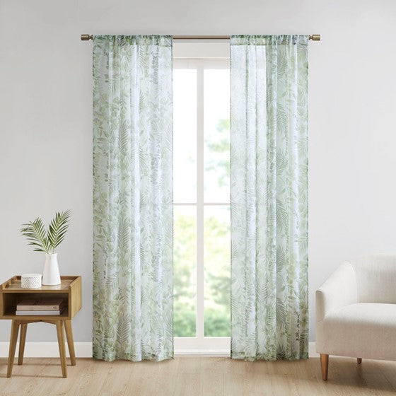 Botanical Printed Texture Sheer Window Pair Green Olliix.com