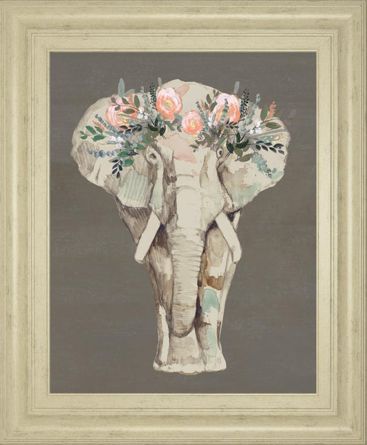 22x26 Flower Crown Elephant II By Jennifer Goldberger - Beige Classy Art