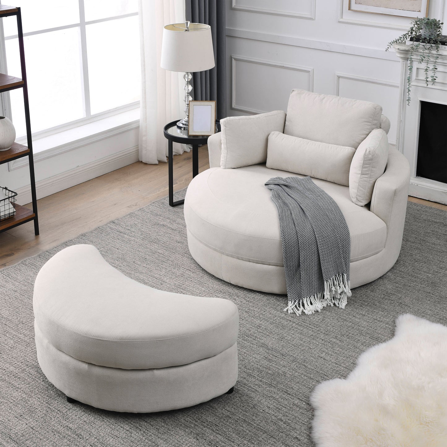 [Video] Welike Swivel Accent Barrel Modern Sofa Lounge Club Big Round Chair with Storage Ottoman Linen Fabric for Living Room Hotel with Pillows House to Home Furnishings LLC