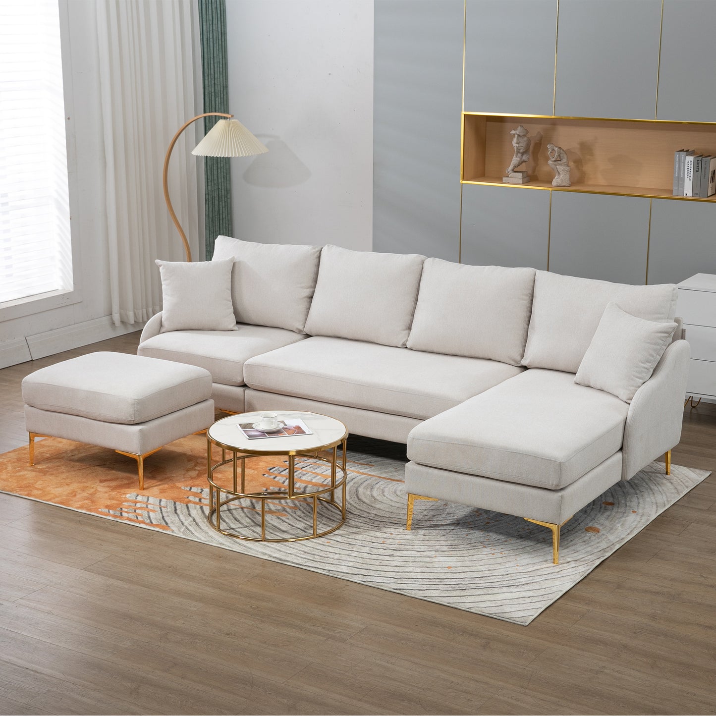 Estella 110'' Wide Reversible Left or Right Chaise of Sectional Sofa U-Shape Convertible Sofa Couch 4-Seat Couch with Chaise Lounge Upholstered for Living Room, Apartment, Office, Beige Polyester Blend House to Home Furnishings LLC