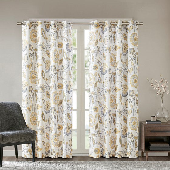 Jacquard Printed Room Darkening Curtain Panel Yellow Olliix.com