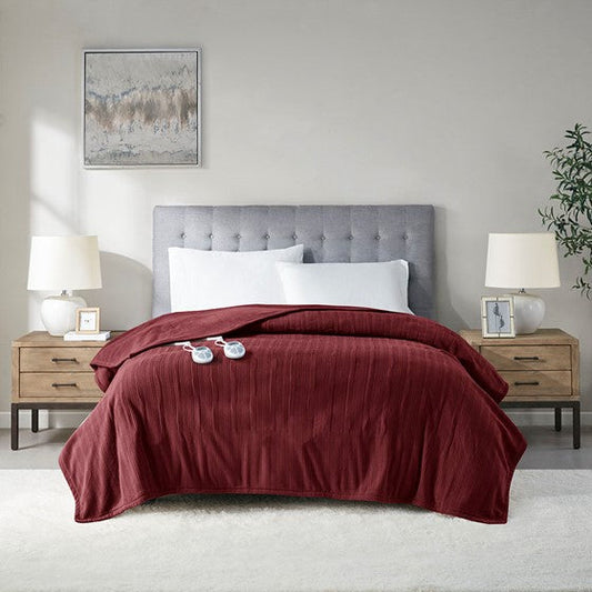 Heated Blanket Burgundy Twin Olliix.com