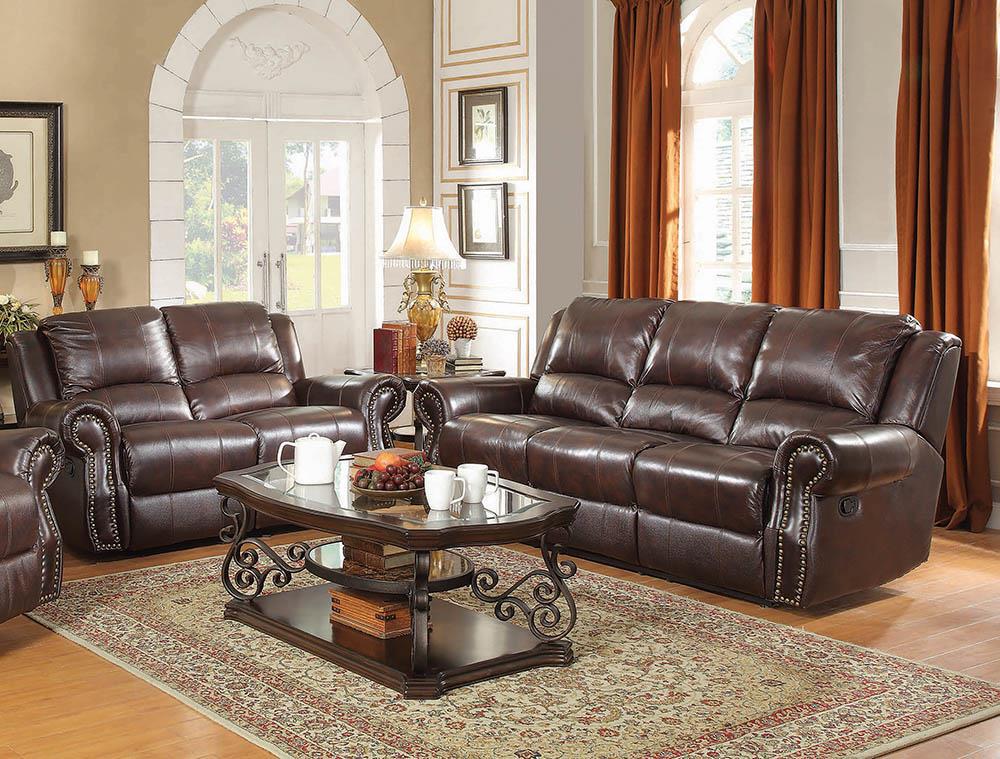 Sir Rawlinson Burgundy Brown Motion Sofa and Loveseat Coaster Z2 Premium