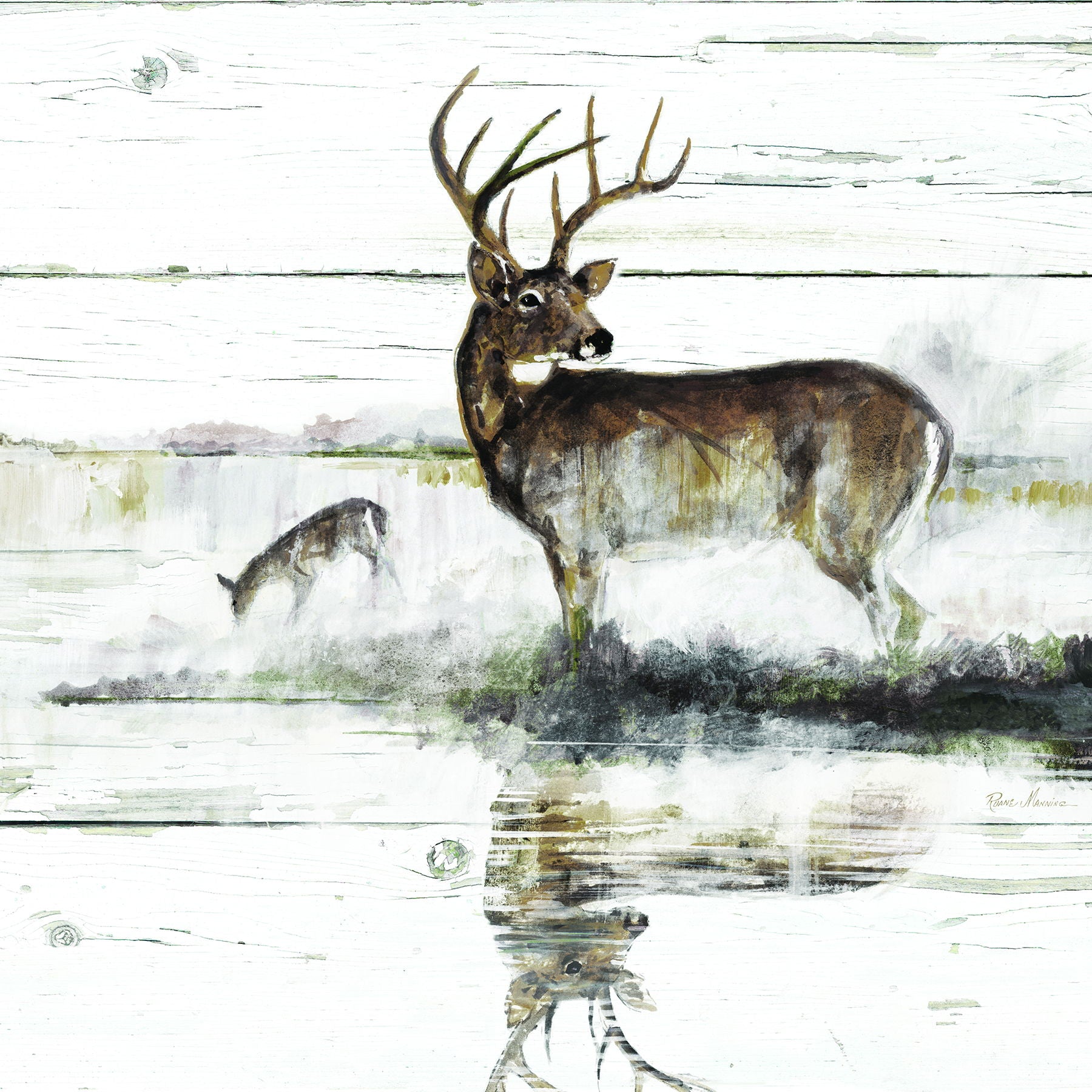 Rustic Misty Deer By Ruane Manning - Dark Brown Classy Art