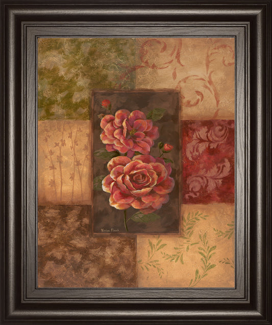 Camellias On Chocolate By Vivian Flasch - Framed Print Wall Art - Red Classy Art