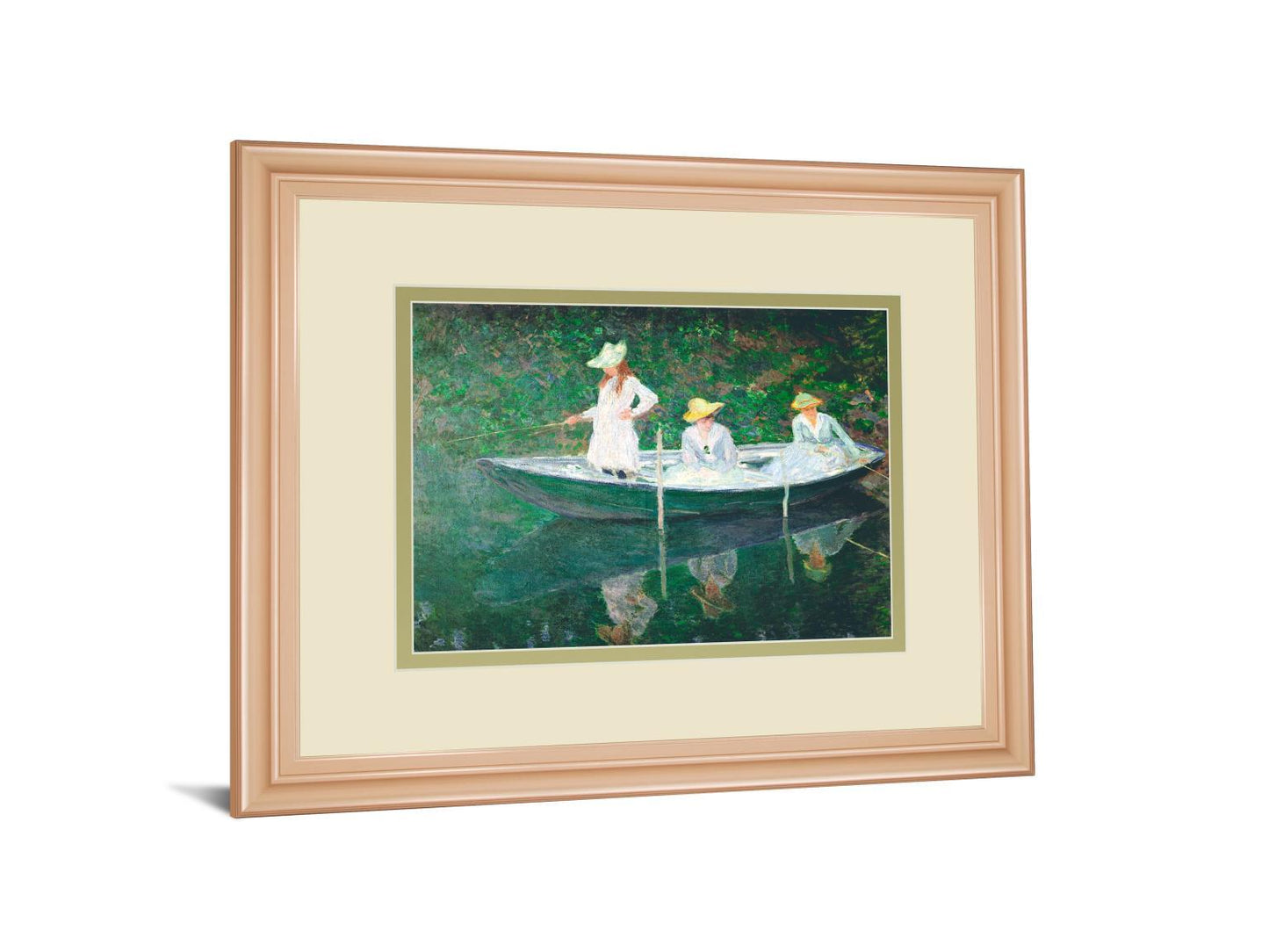 The Boat At Giverny By Claude Monet - Framed Print Wall Art - Green Classy Art