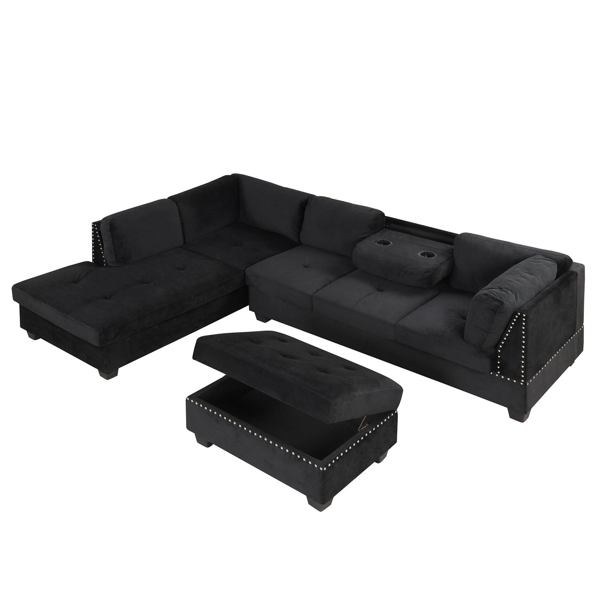 104.5" Reversible Sectional Sofa Space Saving with Storage Ottoman Rivet Ornament L-
shape Couch for Small or Large Space Dorm Apartment,Black(Old:SG000406AAA) House to Home Furnishings LLC