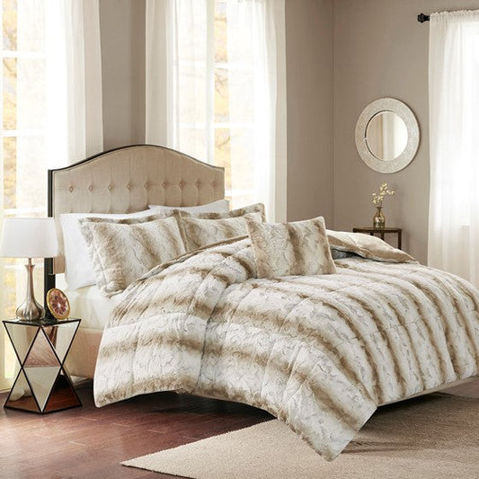 4PC Faux Fur Comforter Set Sand King Olliix.com