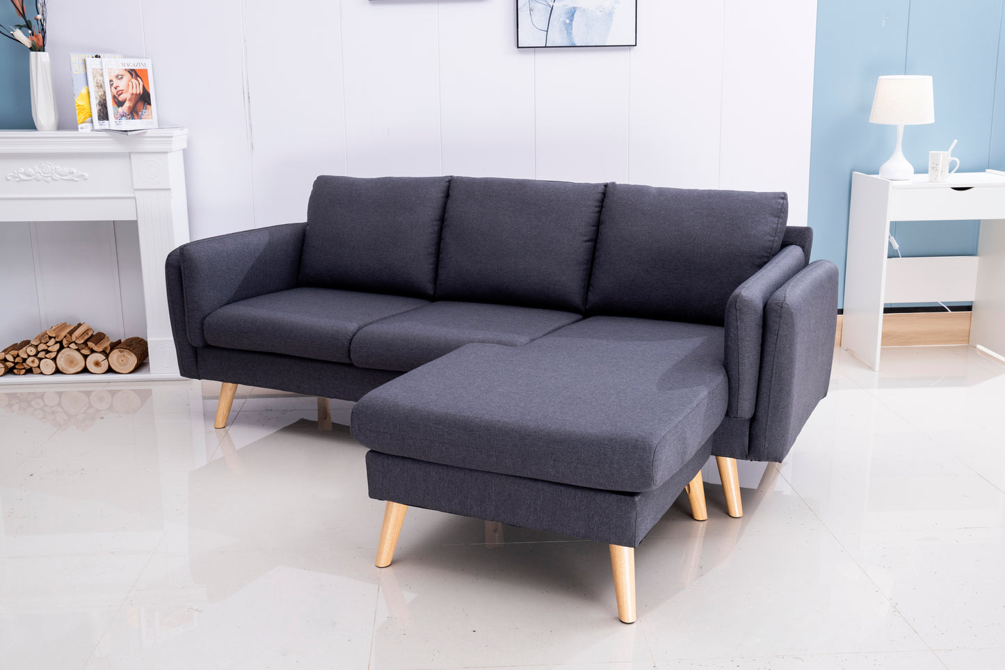 3020 L-shaped sofa with footrests can be left and right interchangeable plus double armrests 84.6"dark gray  sofa suitable for living room apartment House to Home Furnishings LLC