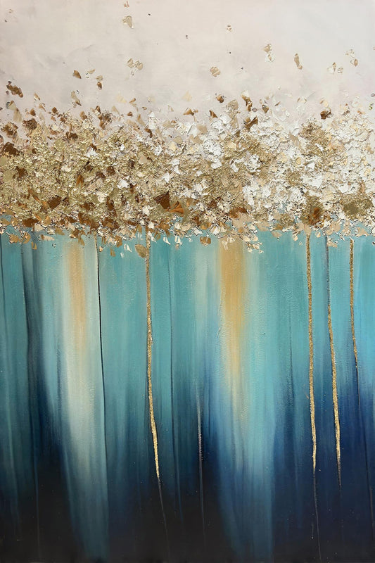 Hand Painted Textured Canvas - Blue / Golden Classy Art