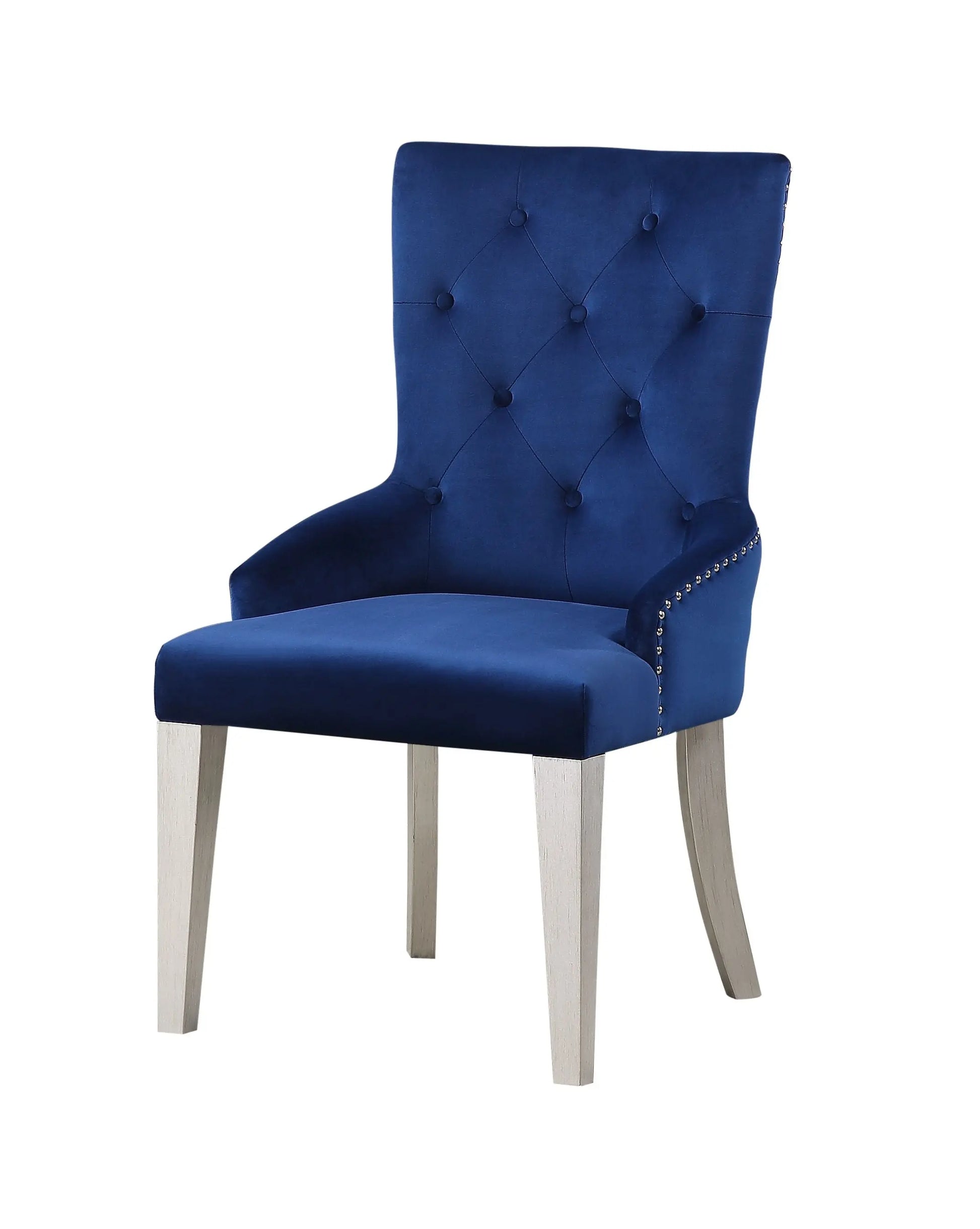 Varian Blue Fabric & Antique Platinum Side Chair (1Pc) ACME East