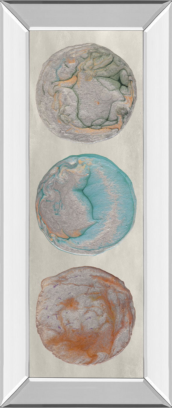 Planet Trio Il By Alicia Ludwig - Mirror Framed Print Wall Art - Blue Classy Art