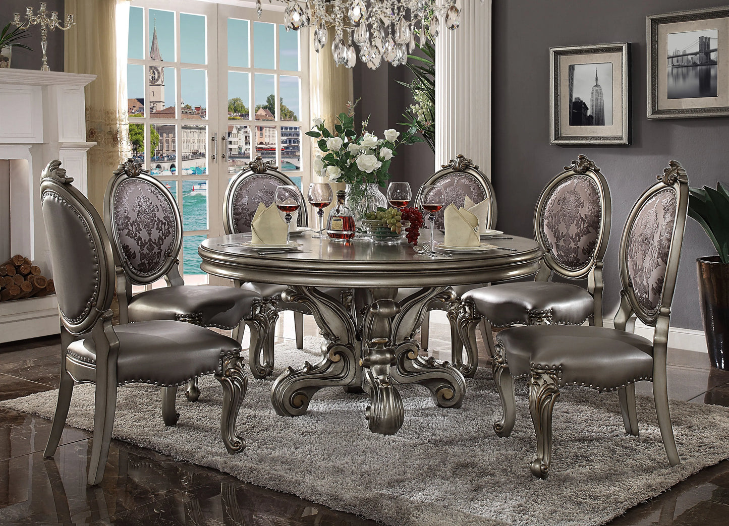 Versailles Antique Platinum Dining Table ACME East