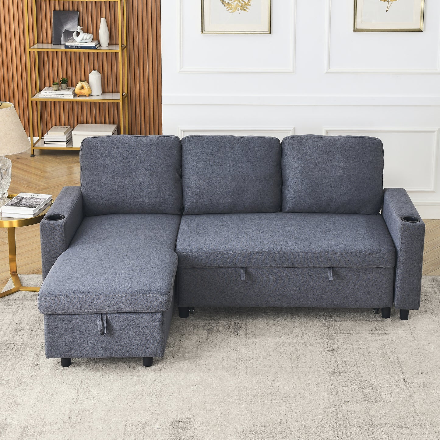 FX78.7"Comfortable Linen L-Shaped Combo Sofa Sofa Bed, Living Room Furniture Sets for Tight Spaces, Reversible Sleeper Combo Sofa with Pullout Bed,Reversible Sofa Bed for Living Room, Office, Apartmen House to Home Furnishings LLC