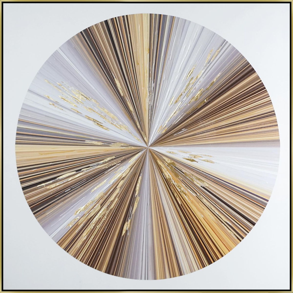 Hand Painted Textured Canvas With Foil In Frame Circle In Gold - Light Brown Classy Art