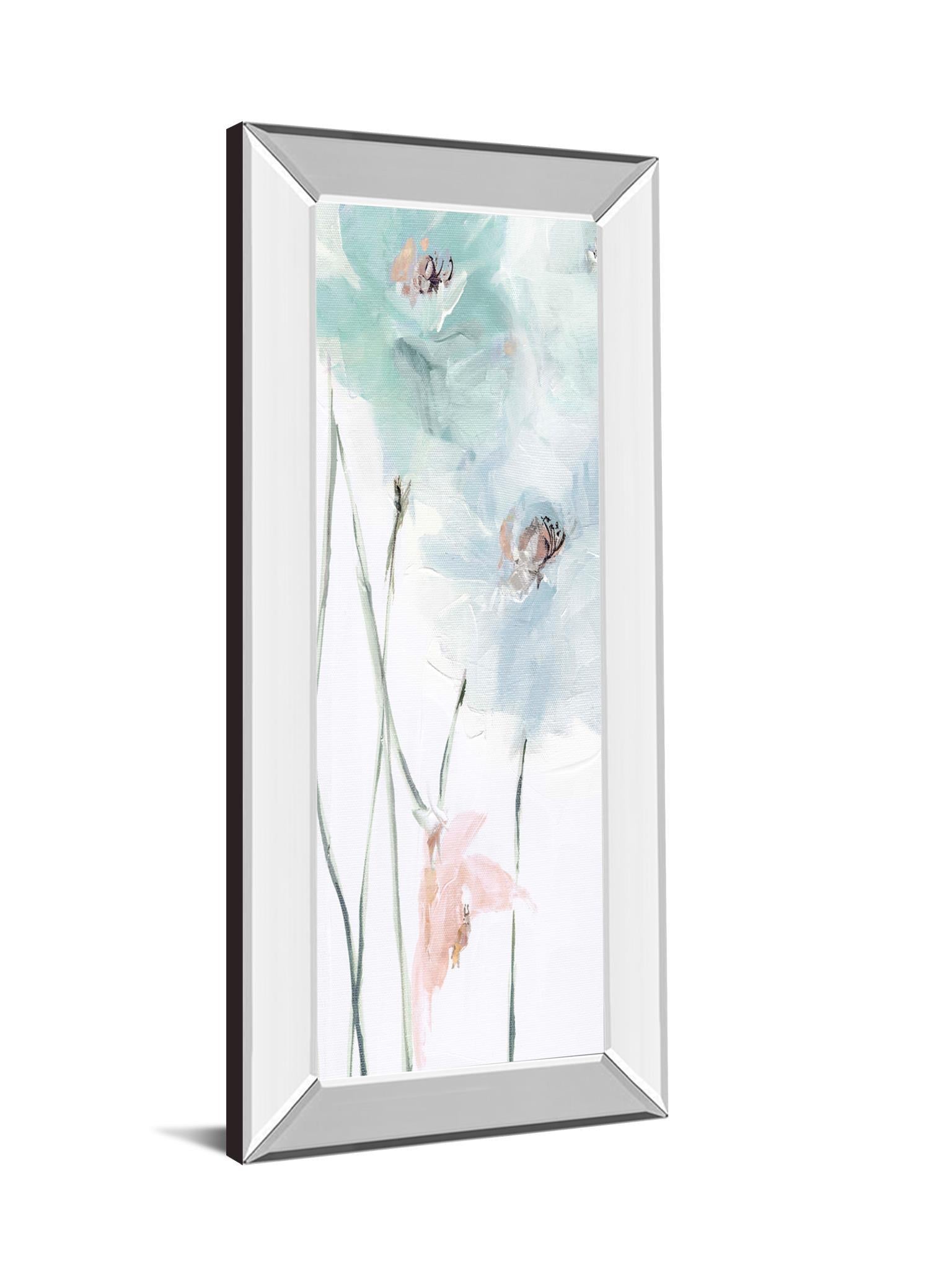 Spring Poppies I By Susan Pepe - Mirrored Frame Wall Art - Light Blue Classy Art