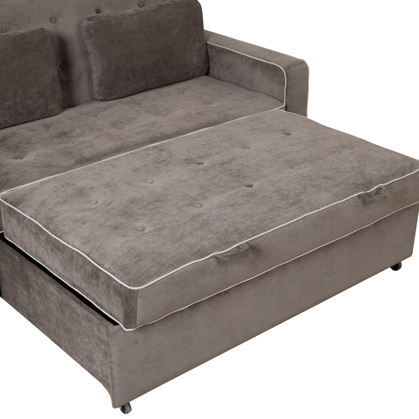 65.7" Linen Upholstered Sleeper Bed , Pull Out Sofa Bed Couch attached two throw pillows,Dual USB Charging Port and Adjustable Backrest for Living Room Space,BROWN GRAY House to Home Furnishings LLC