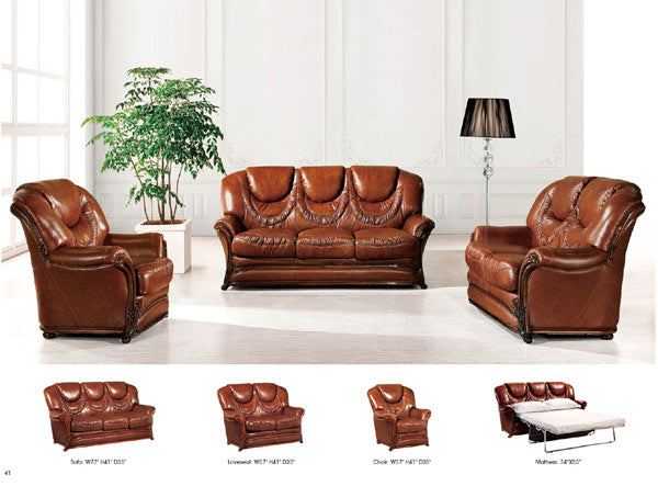 ESF Furniture - 67 Leather 3 Piece Living Room Set - 67-SLC ESF Furniture