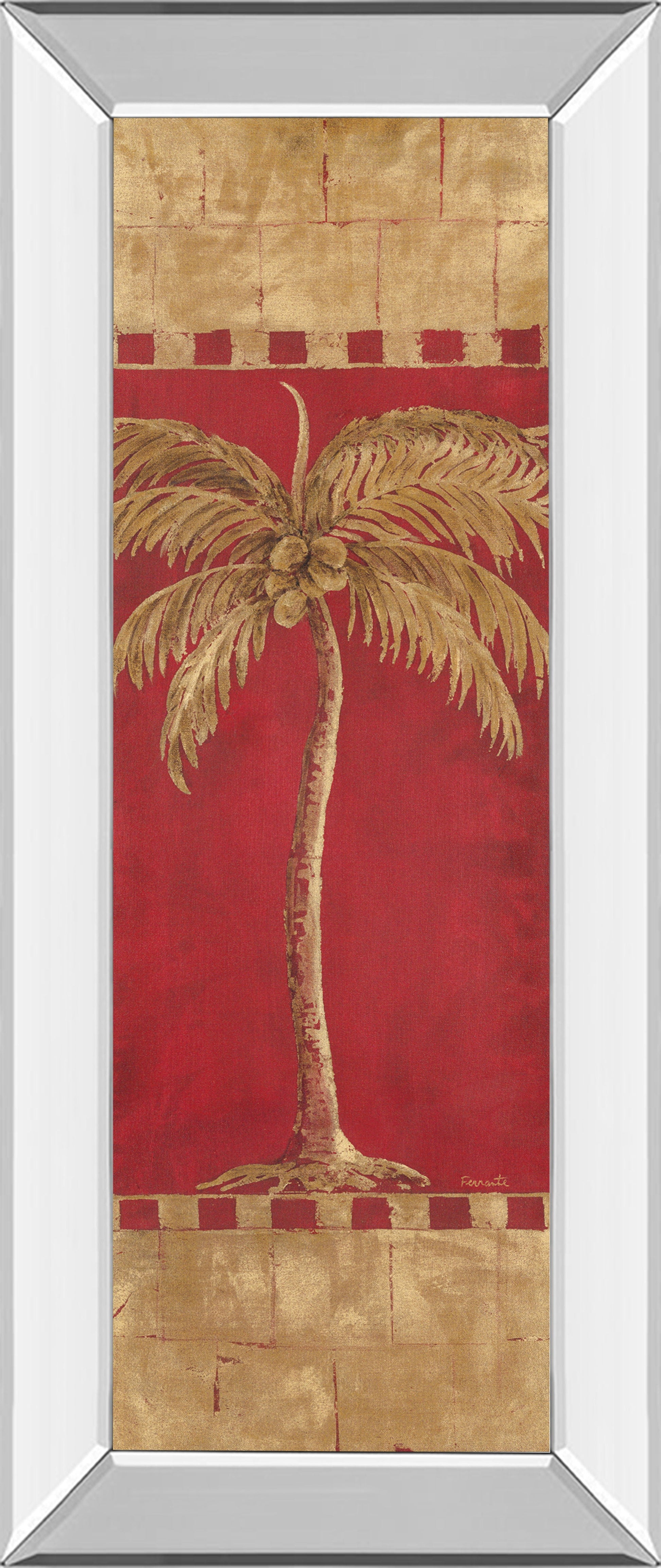 Palm Pizzazz Il By Angela Ferrante - Mirror Framed Print Wall Art - Red Classy Art