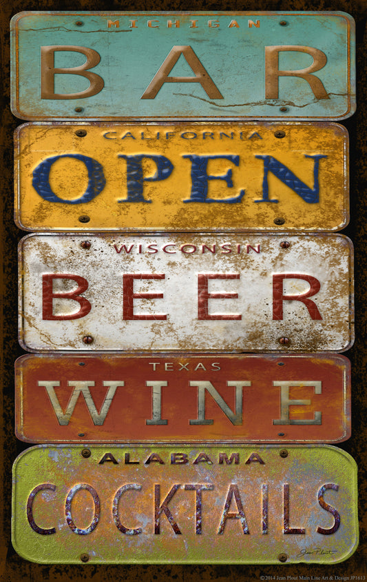 License Plate Bar Open By Jean Plout - Dark Brown - Light Brown Classy Art