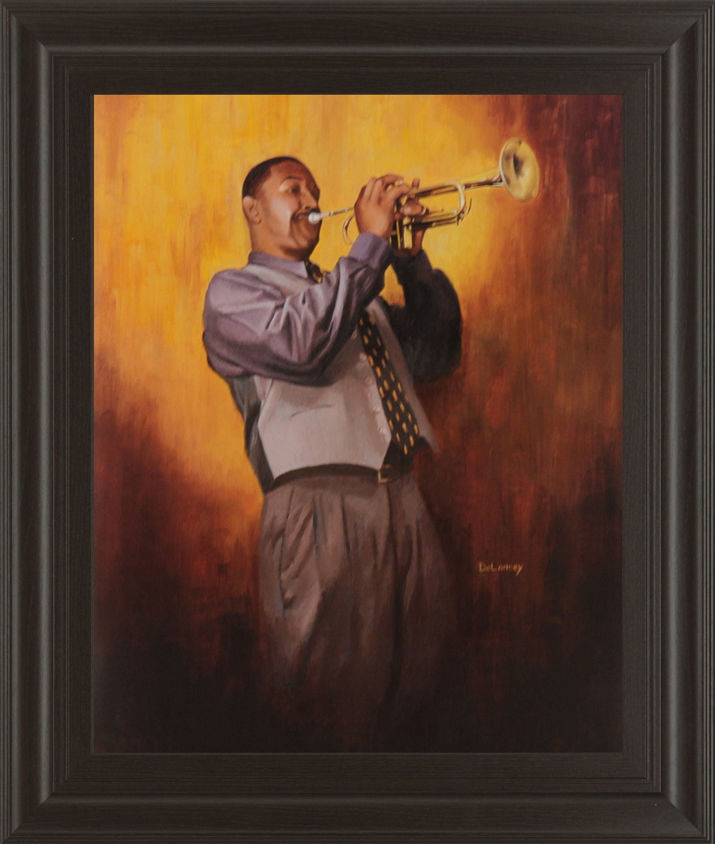 Trumpet Player - Framed Print Wall Art - Dark Gray Classy Art