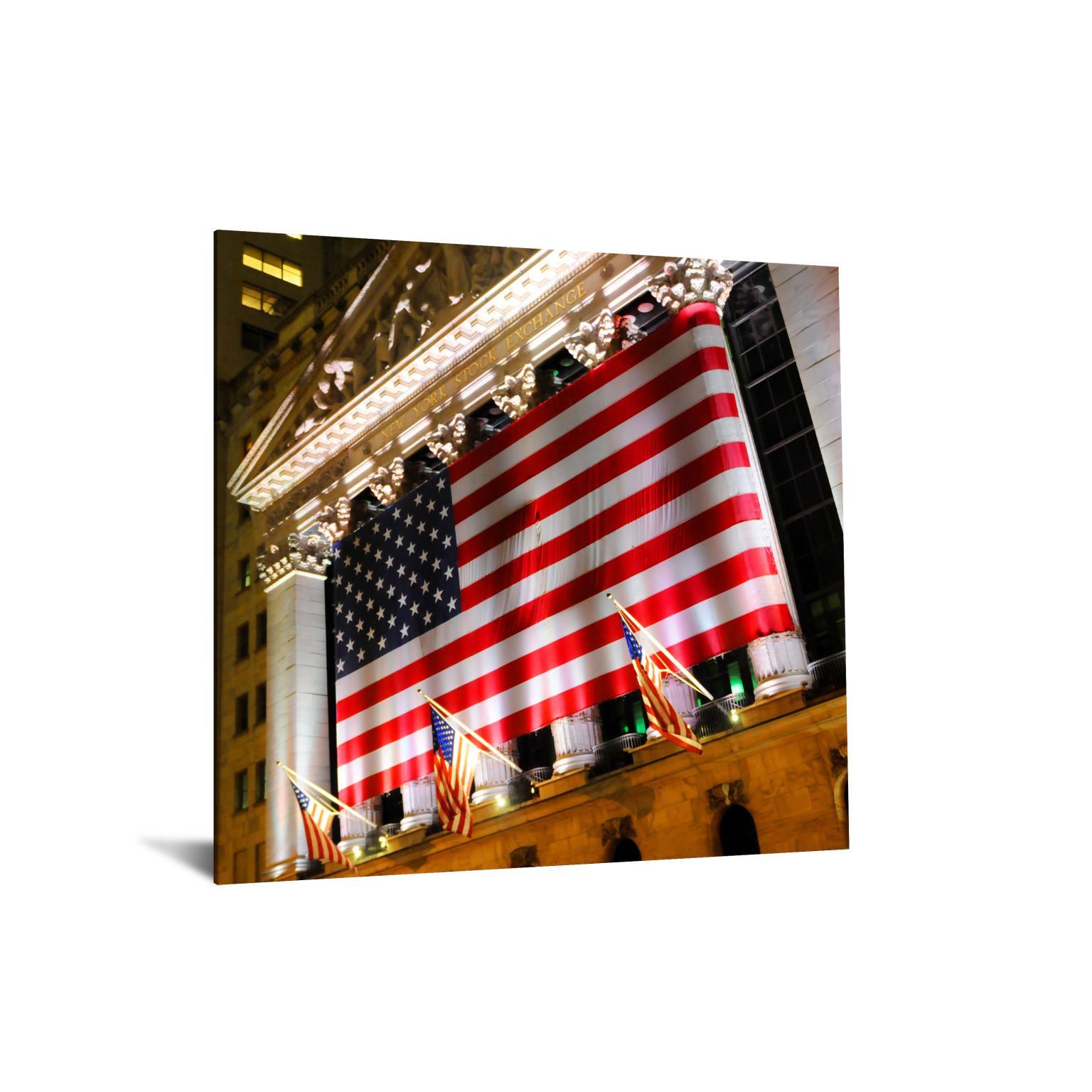 Temp Glass With Foil - Flag Across Stock Exchange - Red Classy Art