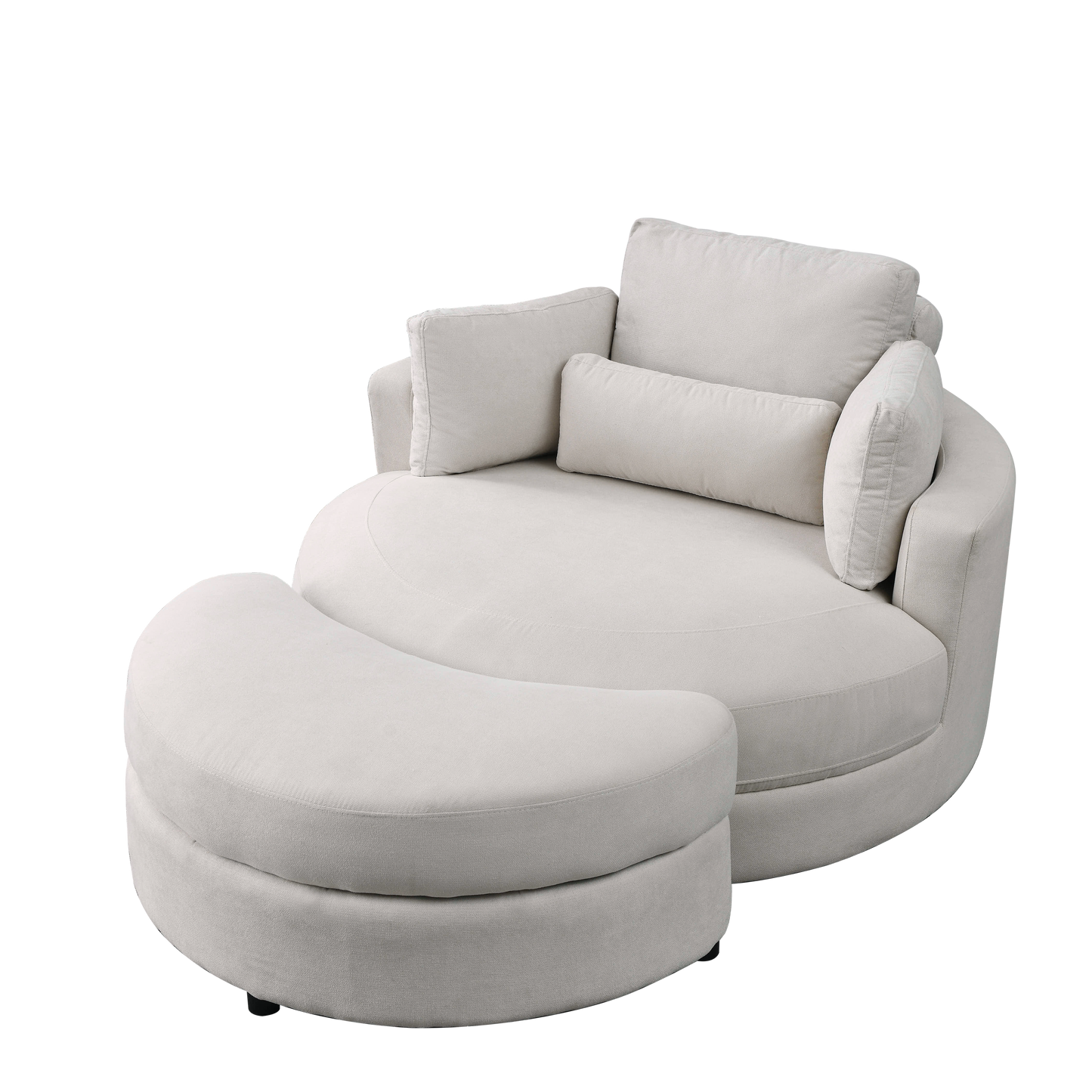 [Video] Welike Swivel Accent Barrel Modern Sofa Lounge Club Big Round Chair with Storage Ottoman Linen Fabric for Living Room Hotel with Pillows House to Home Furnishings LLC