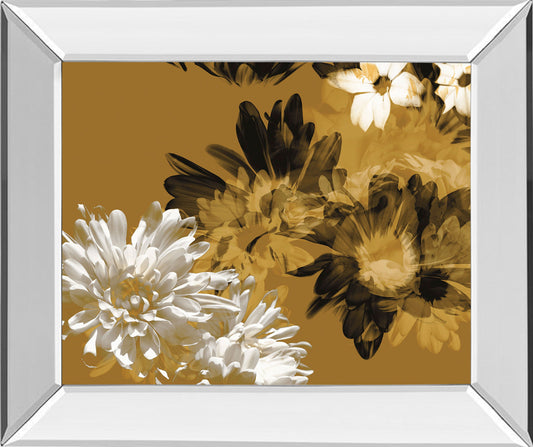 Golden Bloom I By Mirror Framed Print Wall Art - Dark Brown Classy Art