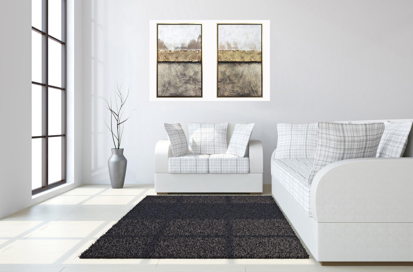 Hand Painted Textured Canvas in Frame 64x47 (Set of 2) - Dark Gray Classy Art