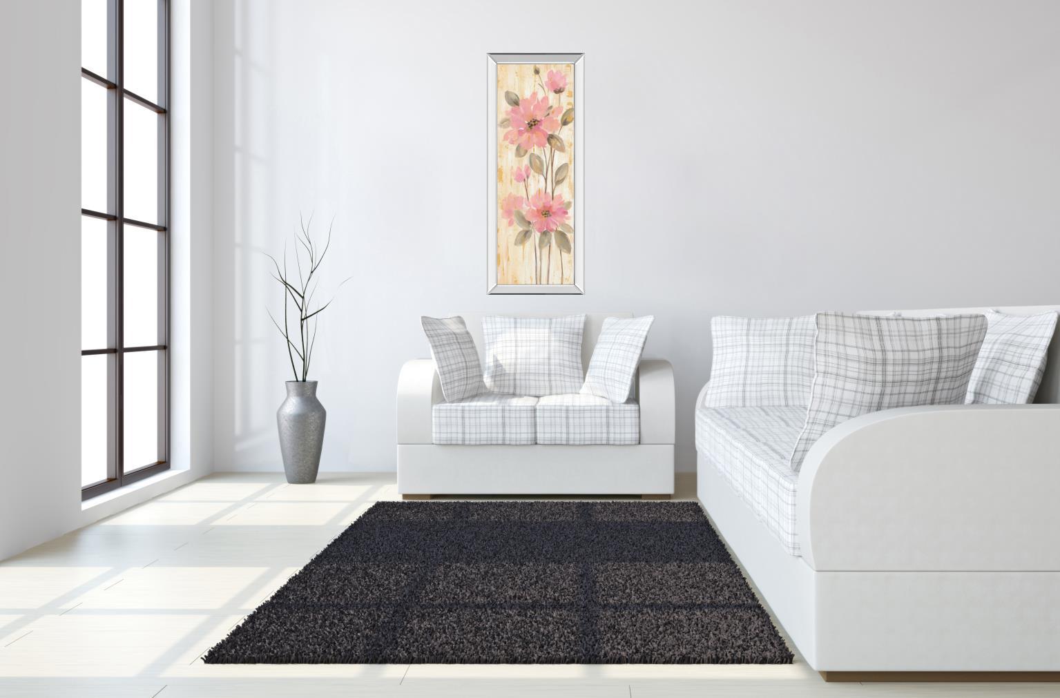 Beautiful Gareden Stems II By Silvia Vassileva - Mirrored Frame Wall Art - Pink Classy Art