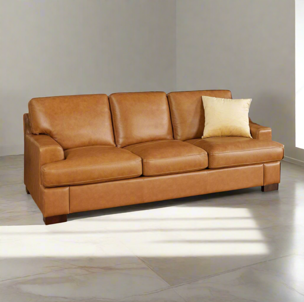 Genuine Cognac Leather (Sofa) Premium Luxurious Comfort Down Filled Cushions House to Home Furnishings LLC